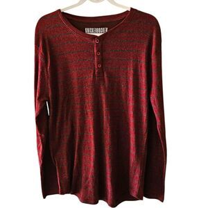 Knickerbocker Vintage Design Mens Shirt Large Red Striped Henley Longsleeve